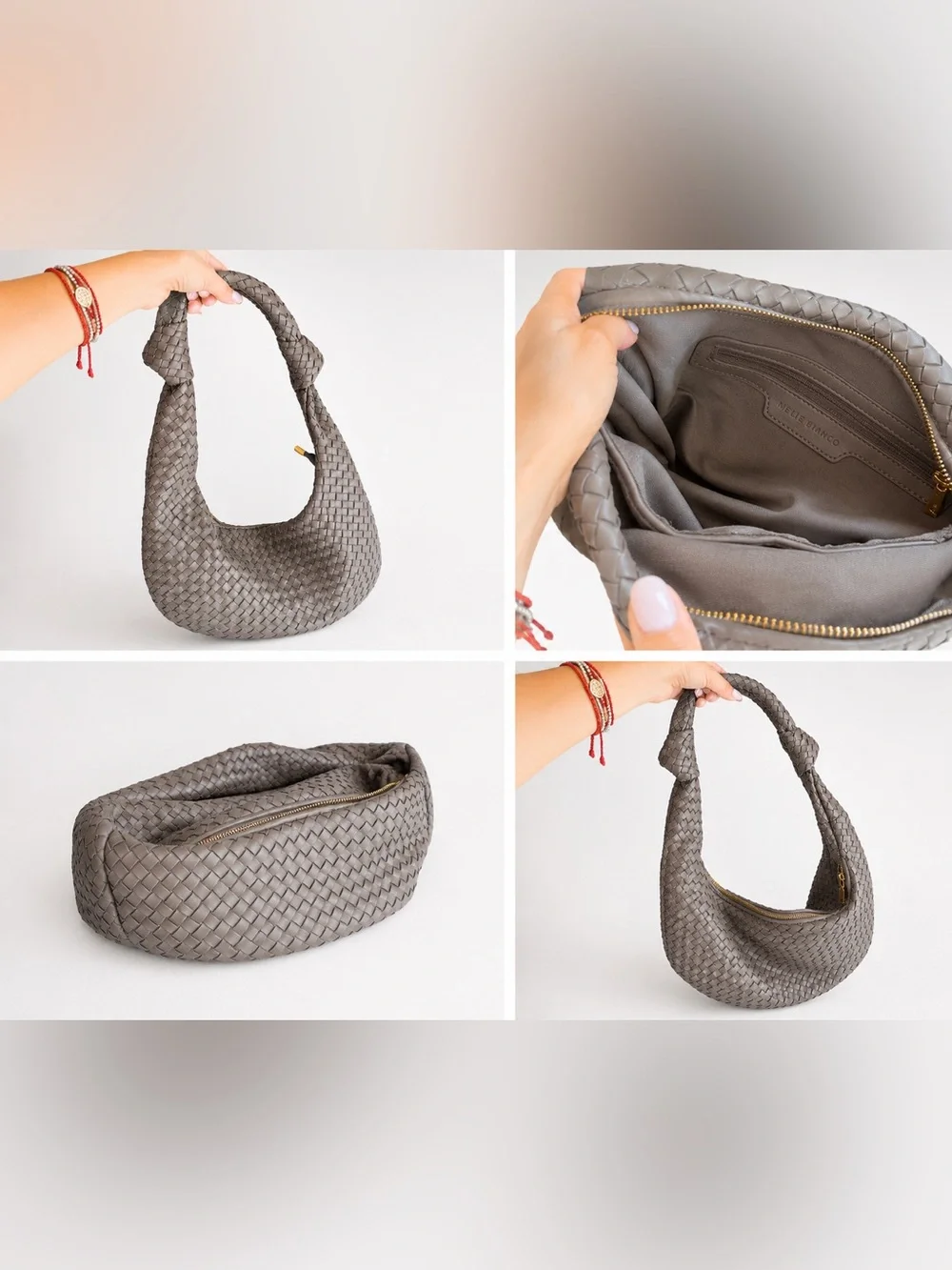 Woven Hobo Shoulder Bag in Taupe